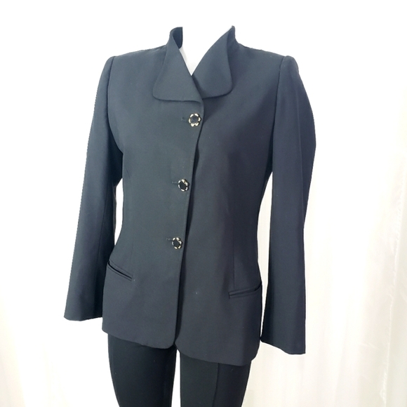Giorgio Armani Le Collezioni black blazer jacket asymmetric gold button Size 8 - Picture 1 of 7